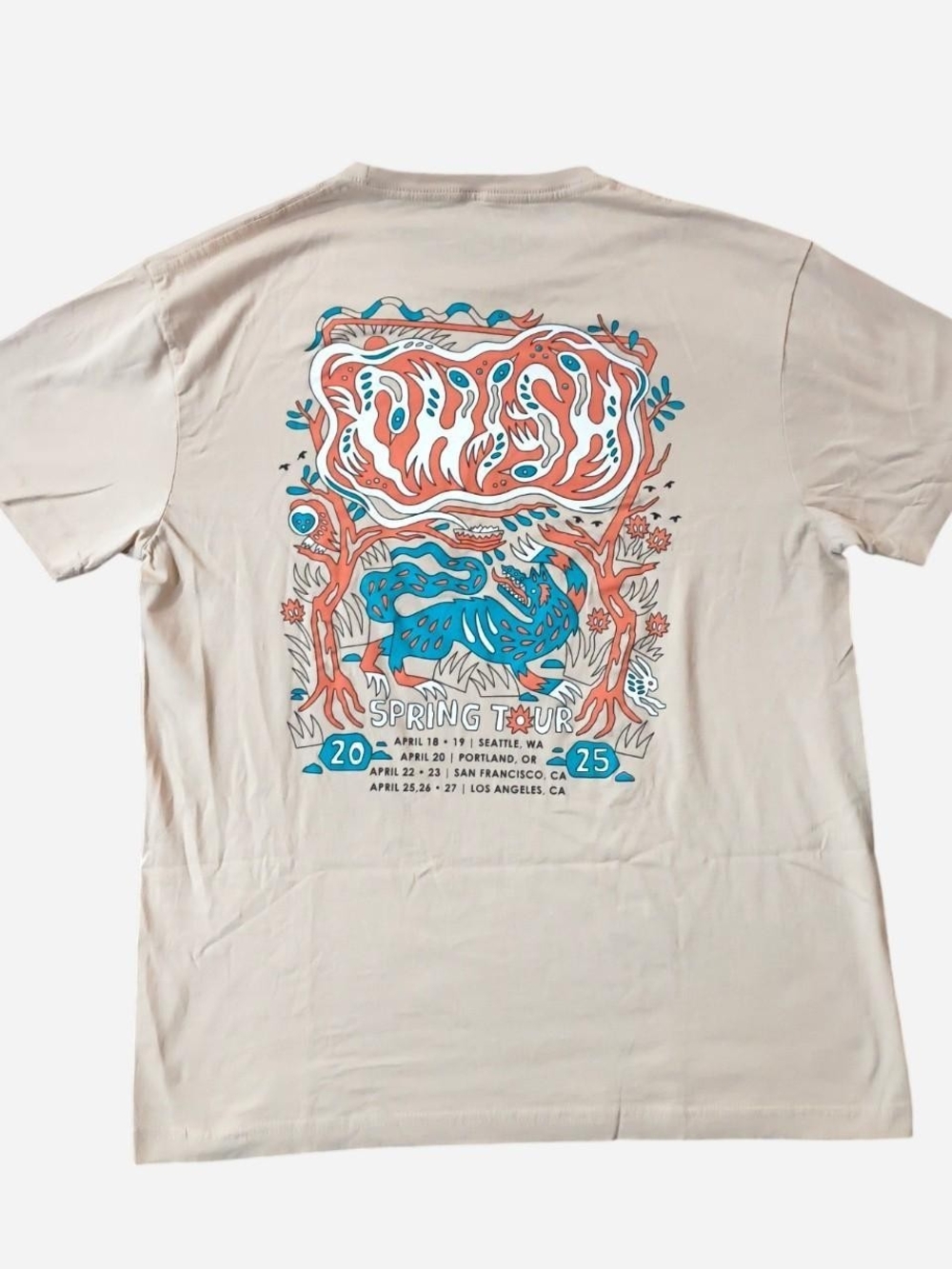 Tour Graphic Tee - Beige with Coral & Teal Back Print